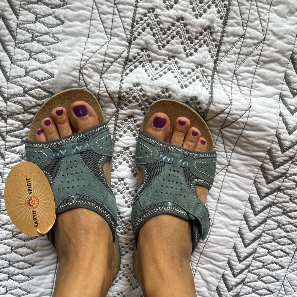 NWTEarthSpirit Women’s Moroccan Blue Sandals Shoe Blue Leather Adjustable size 8